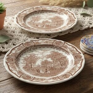J & G Meakin Brown Americana 2 Dinner Plates 10.5"